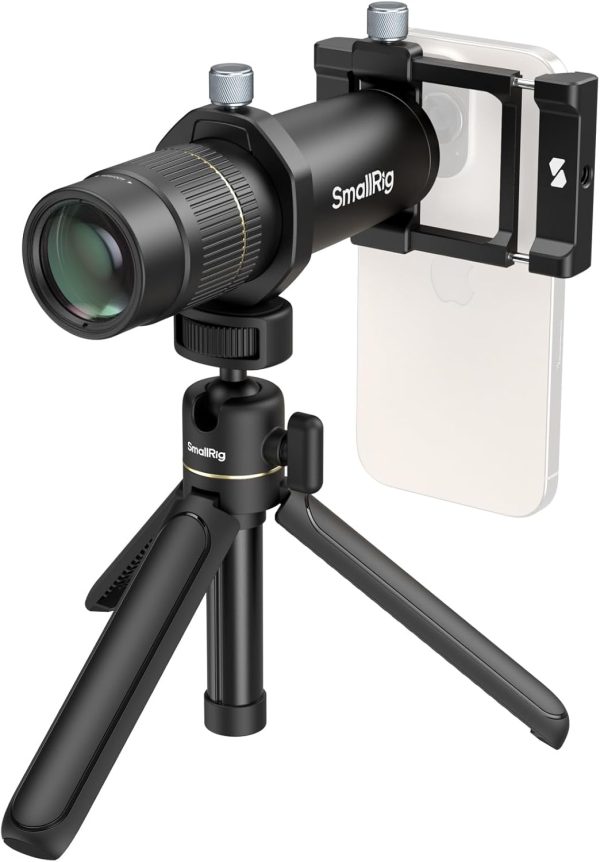 SmallRig 8X Telephoto Lens for Mobile Phone (T-Mount), w Tripod + Aluminium 8X Optical Zoom HD Telephoto Lens + Lens Clamp + Tripod Adapter + Lens Caps + Storage Bag, Support Hand-held Spot Shooting